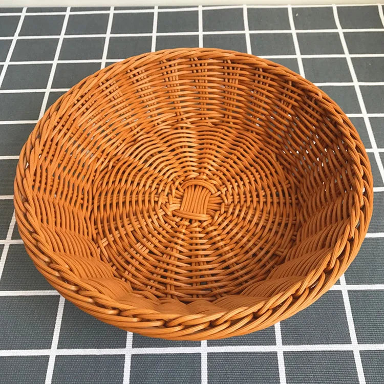 Oval Curved Rattan Wicker Woven Serving Baskets for Bread Fruit Vegetables Restaurant Serving Tabletop Display Rattan Basket
