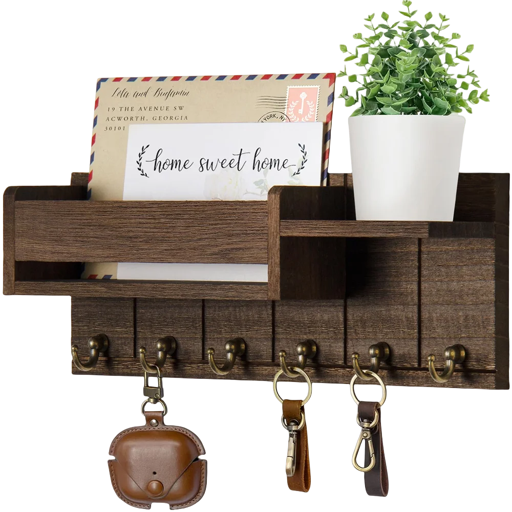Rustic Wooden Key Rack & Mail Organizer