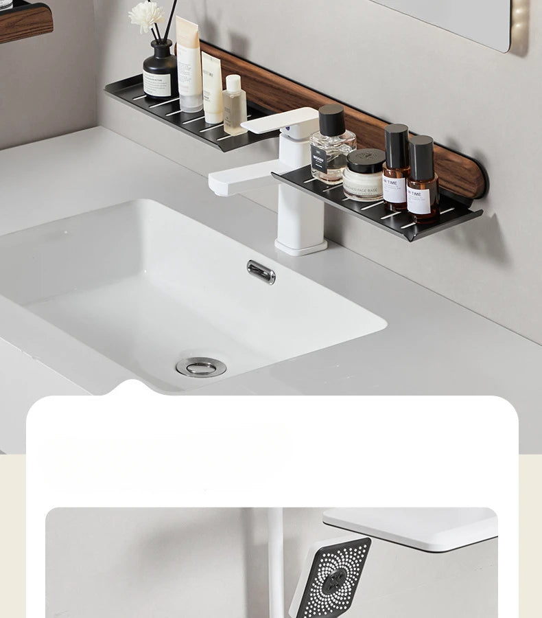 Walnut Wall-Mounted Toilet & Sink Shelf