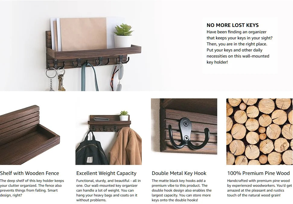 Rustic Wooden Key & Mail Organizer