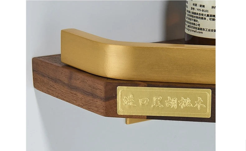 Walnut Brushed Gold Bathroom corner Shelf