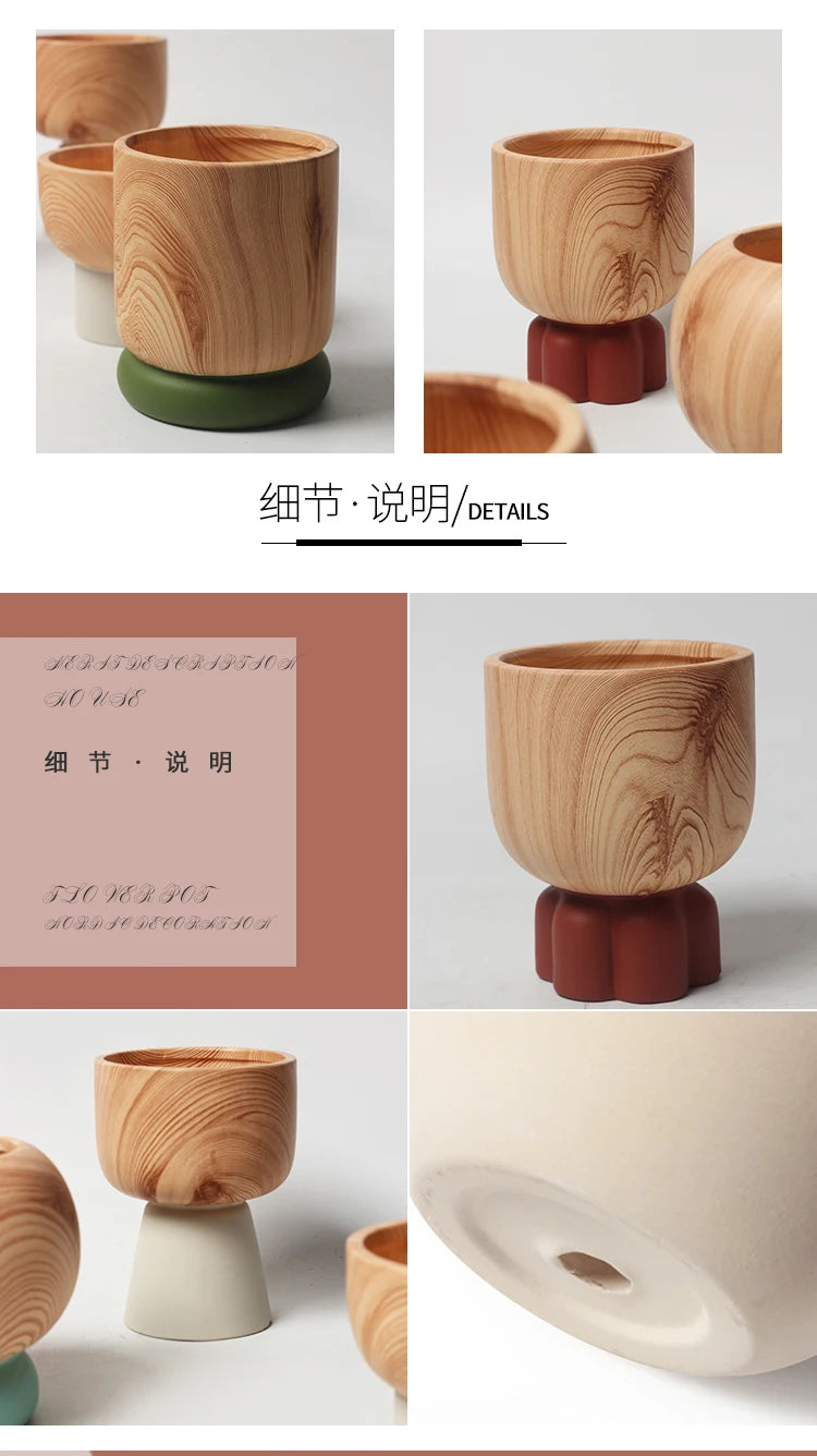 Nordic Colorful Flower Pots Retro Wood Grain Painted Phalaenopsis Succulent Household Internet Celebrity Indoor Breathable