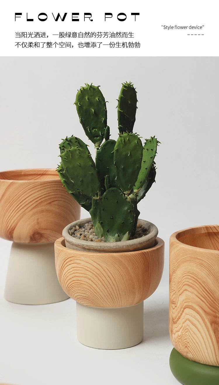 Nordic Colorful Flower Pots Retro Wood Grain Painted Phalaenopsis Succulent Household Internet Celebrity Indoor Breathable