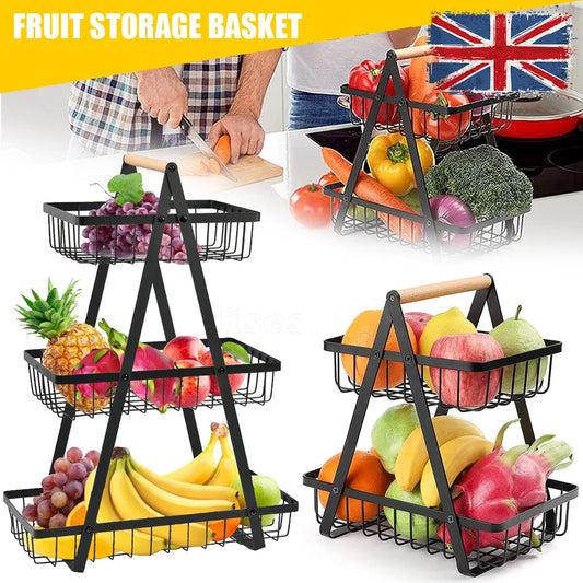 2/3 Tier Fruit Storage Basket Countertop for Kitchen Fruit Vegetable Basket Bowle with Handle Bread Snacks Stand