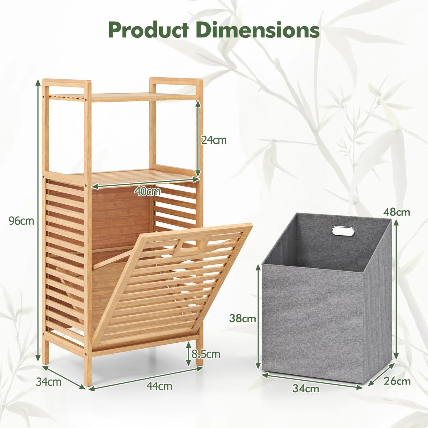Bamboo Laundry Cabinet w/Storage Shelves-Natural