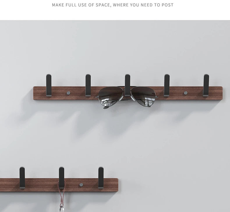 Walnut Hook for Bathroom Towel, Coat Hook, Living Room, Door Back, Clothes, Simple Black Storage, Save Space, No Punching