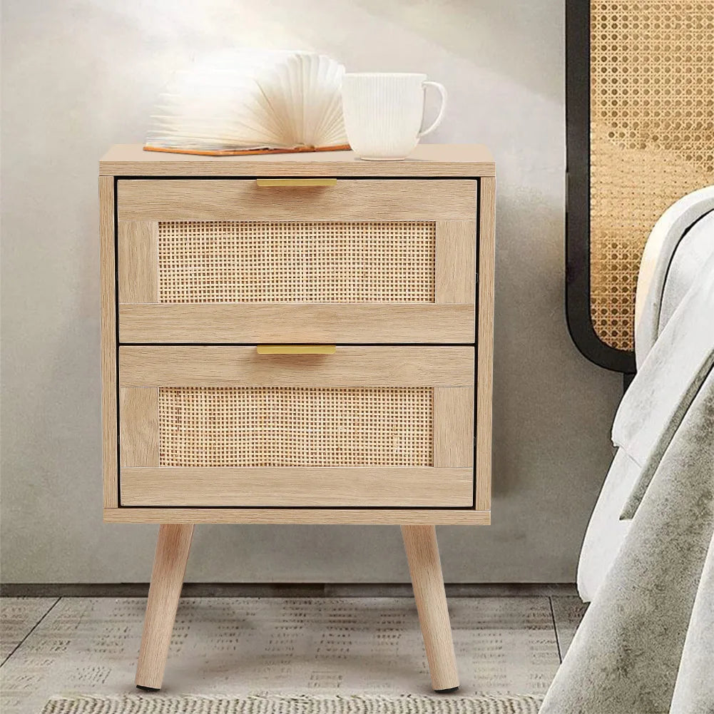Nordic solid wood rattan side cabinet 2 pieces
