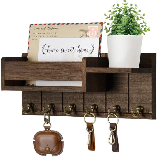 Rustic Wood Key Holder with Shelf