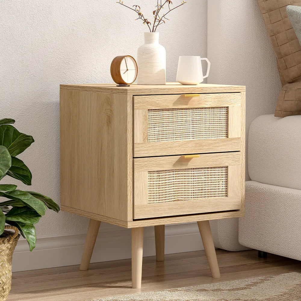 Nordic solid wood rattan side cabinet 2 pieces