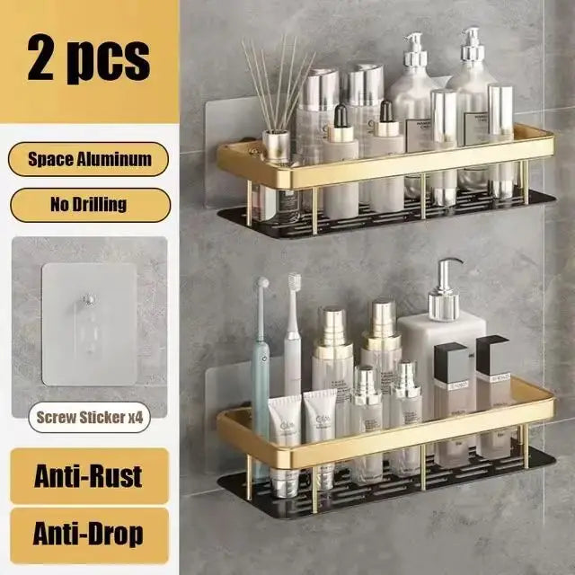 Bathroom & Kitchen Organizer – No-Drill 2-Tier Wall Shelf