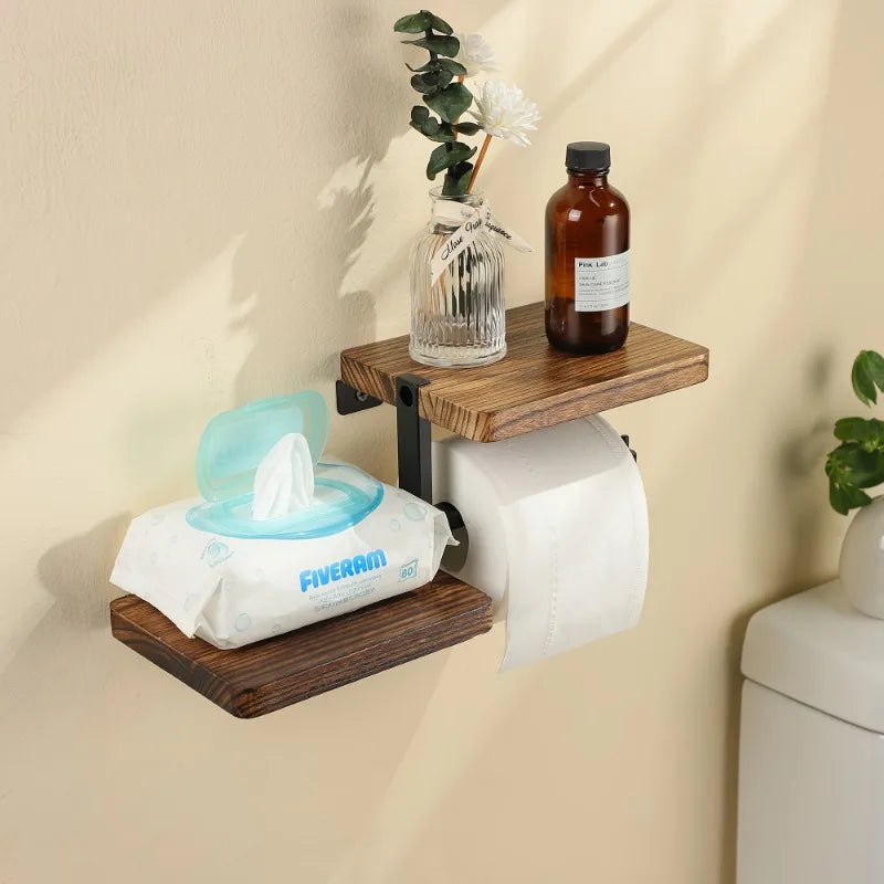 Wooden Wall-Mounted Toilet Paper Holder