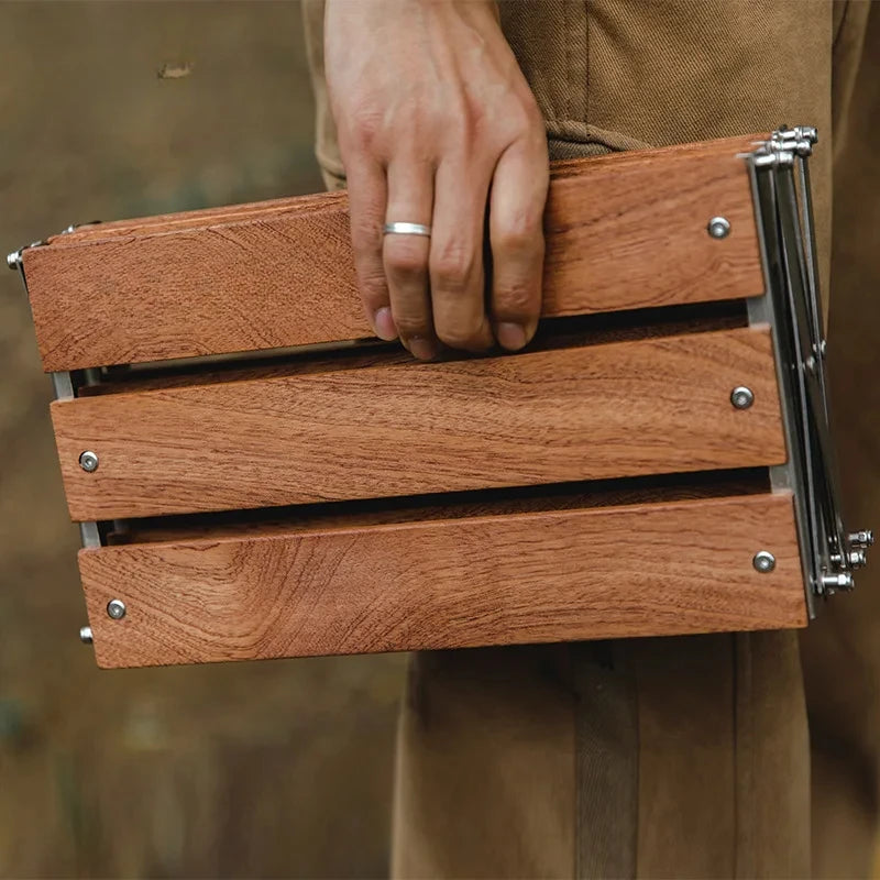 Outdoor Camping Three-layer Storage Rack Solid Wood Foldable Portable Camping Folding Table Multi-layer Multi-function