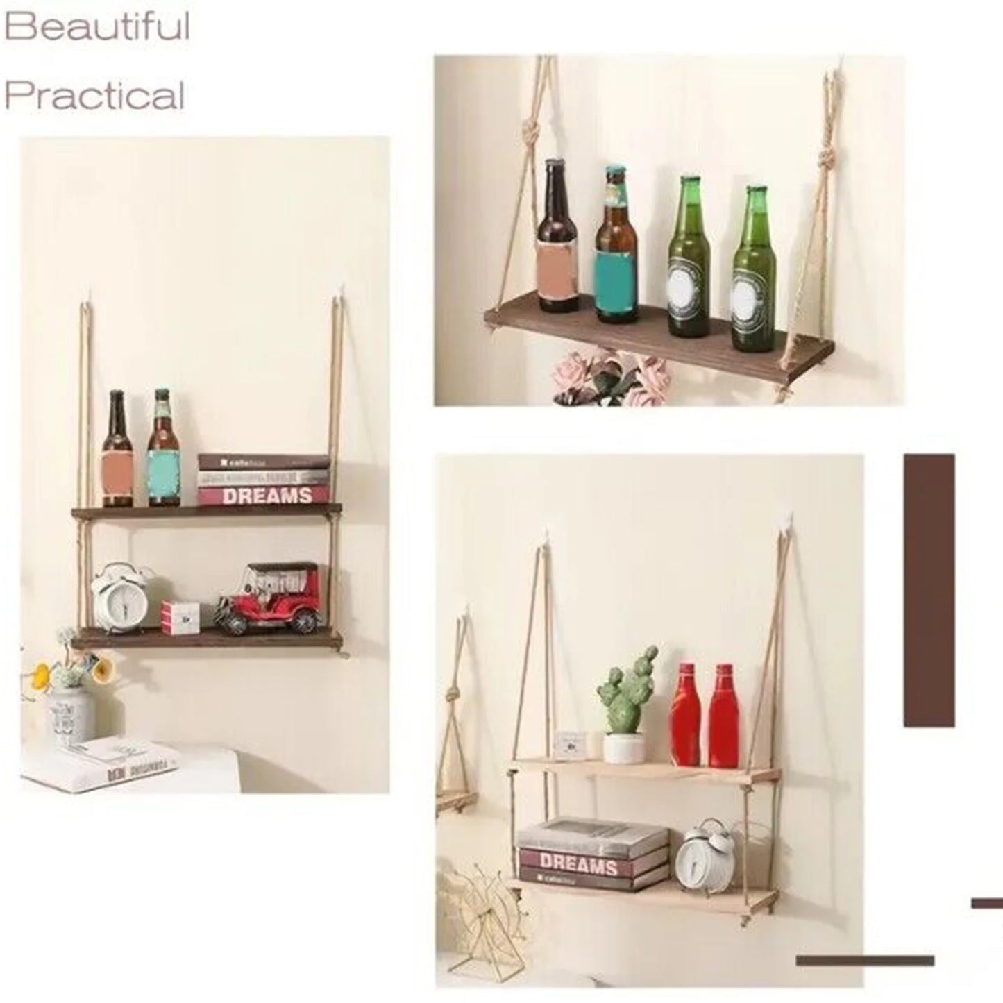 Hanging Rope Wooden Shelves