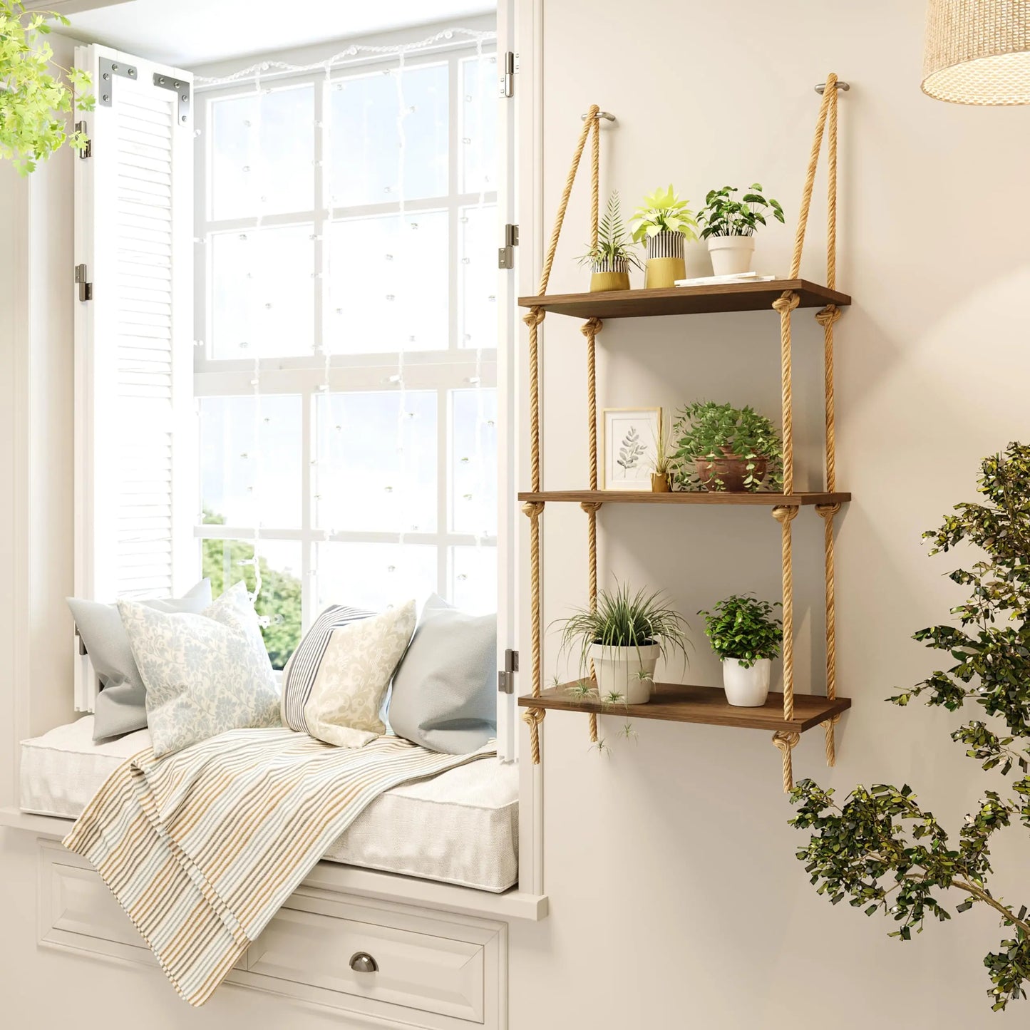 Woven Macrame Hanging Wall Shelf