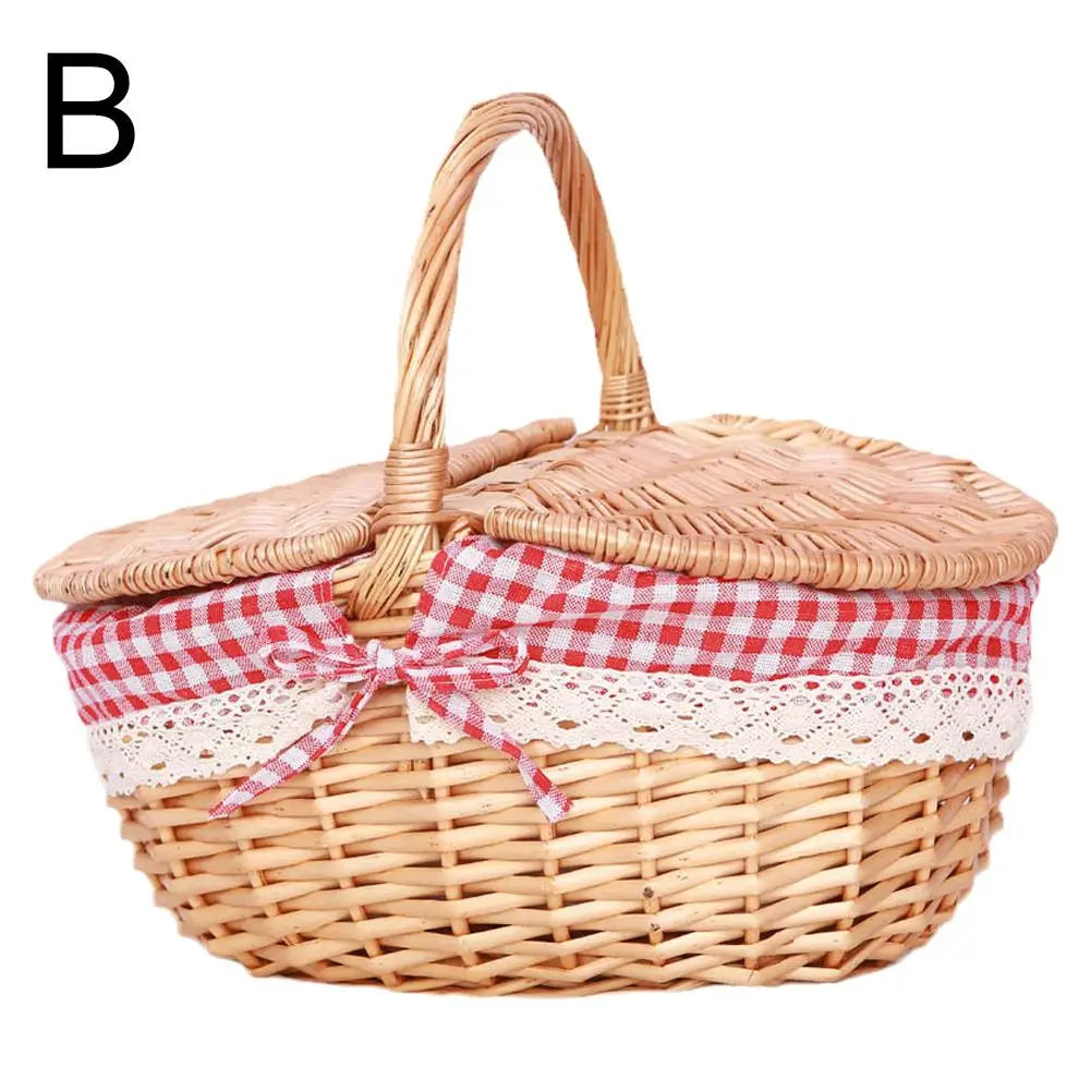 Willow Woven Wicker Picnic Basket With Lids Outdoor Shopping Double-lid Camping Large Capacity Fruit Storage Container Basket