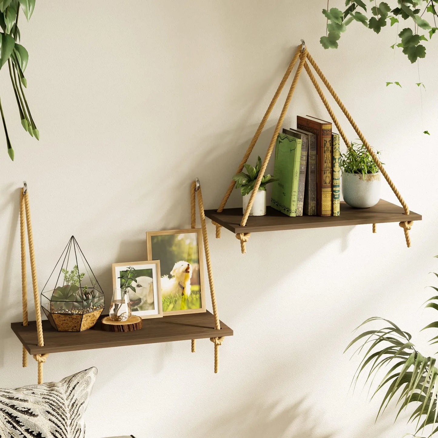 Woven Macrame Hanging Wall Shelf