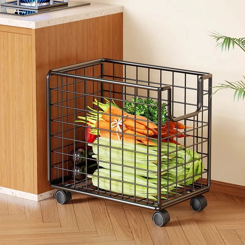 Removable Vegetable Fruit Storage Basket Rack Rolling Laundry Hamper Bathroom Foldable Iron Wire Dirty Clothes Hamper Organizer