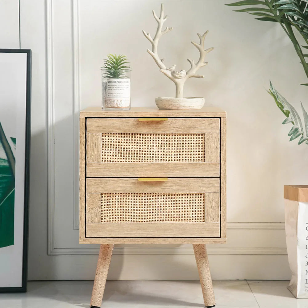 Nordic solid wood rattan side cabinet 2 pieces