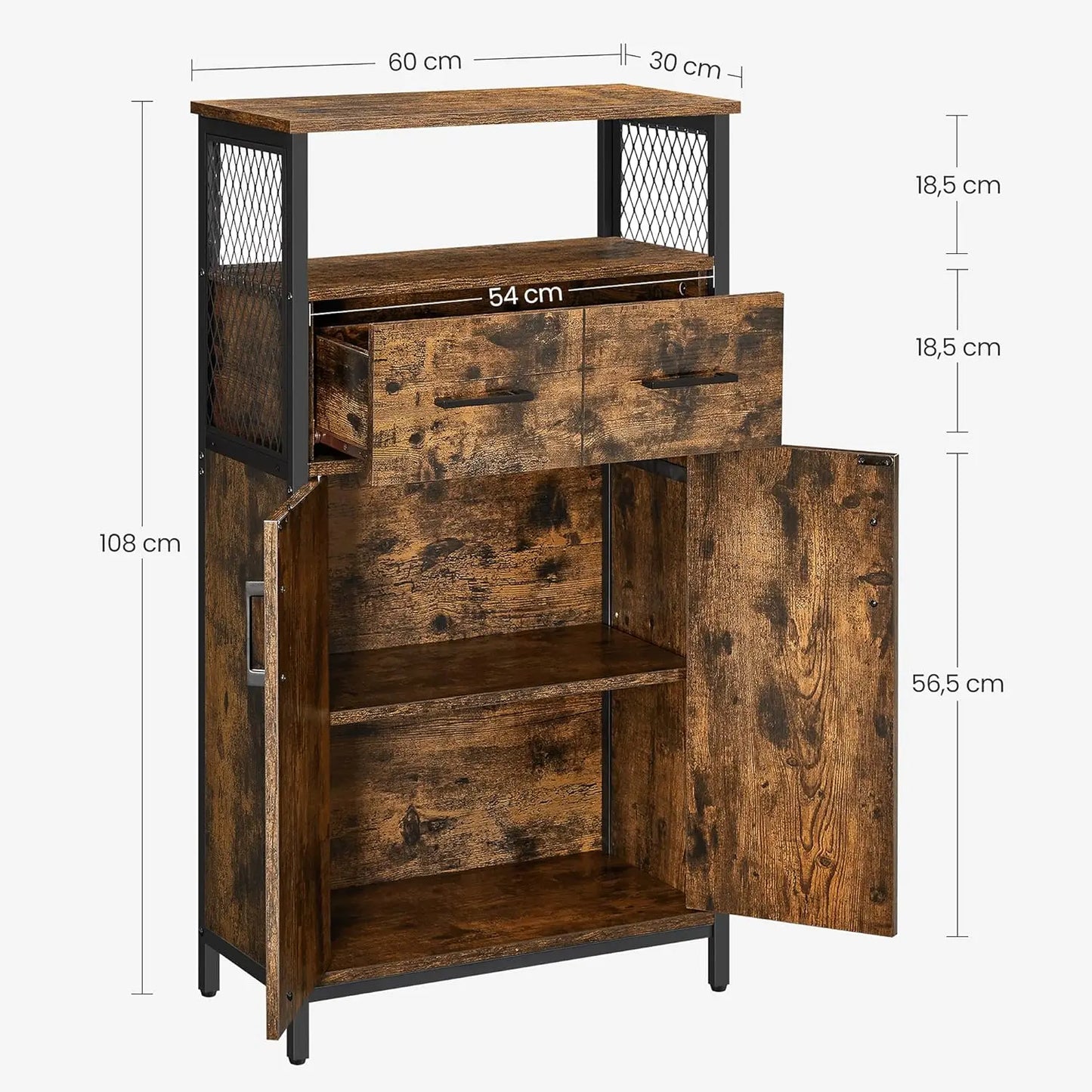 VASAGLE Storage Cabinet, Multipurpose Sideboard with Drawer and Adjustable Shelf, Bathroom Cabinet, Steel Frame