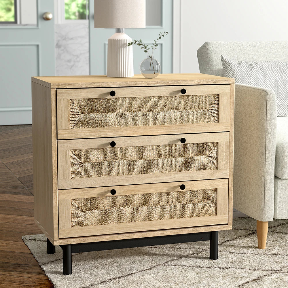【Lifeideas】2/3-Drawer Woven Accent Cabinet Livingroom Bedroom Decoration Storage Shelf Modern Classic