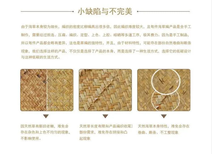 Seagrass Rattan Basket Foldable Wicker Organizer Handmade Plant Pot Laundry Bin Decorative Boho Style for Garden Home Decor