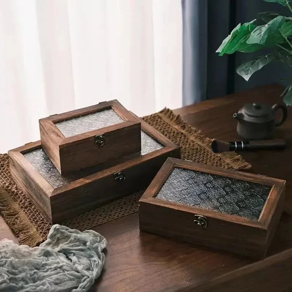 Retro Solid Wood Storage Box with Lid