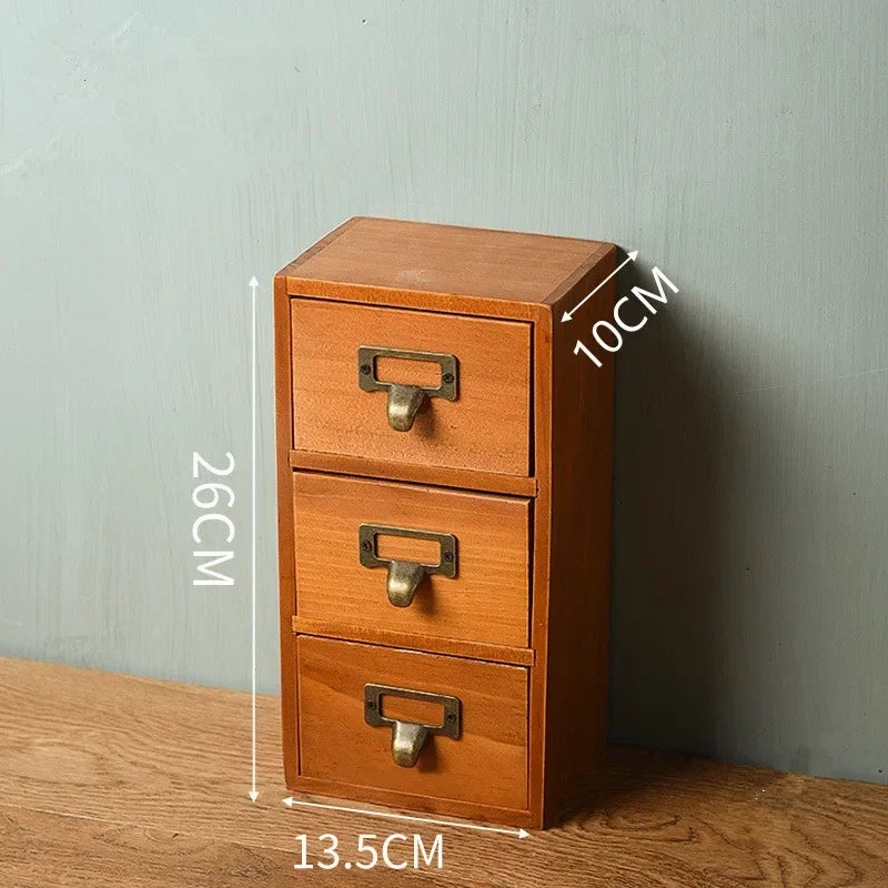 Retro 3-Tier Wooden Storage Drawer Organizer