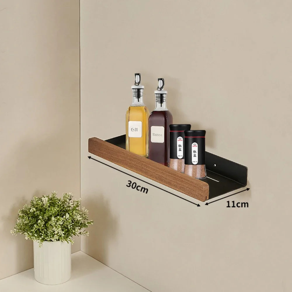 Wall-Mounted Wooden Kitchen Storage Rack