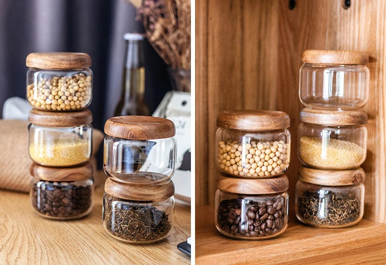Transparent Glass Storage Jar with Acacia Wood Lid