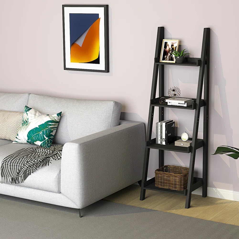 【Breeins】4-Tier Wooden Display Ladder Shelf for Home Storage Organizer Rack Home Decoration For Home Office