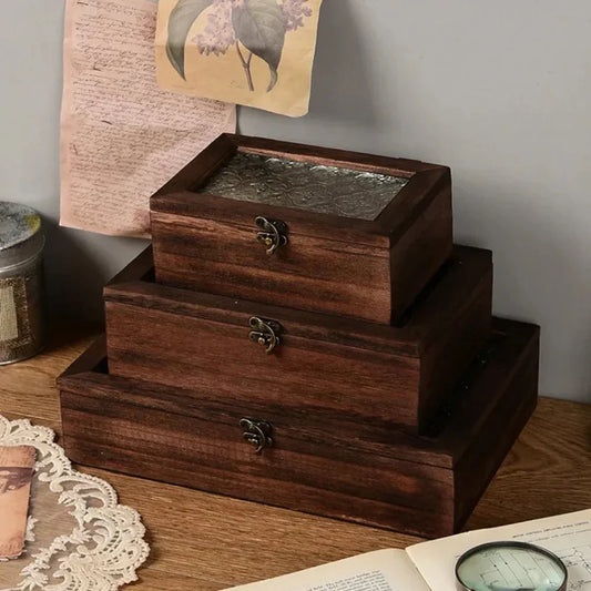 Retro Solid Wood Storage Box with Lid