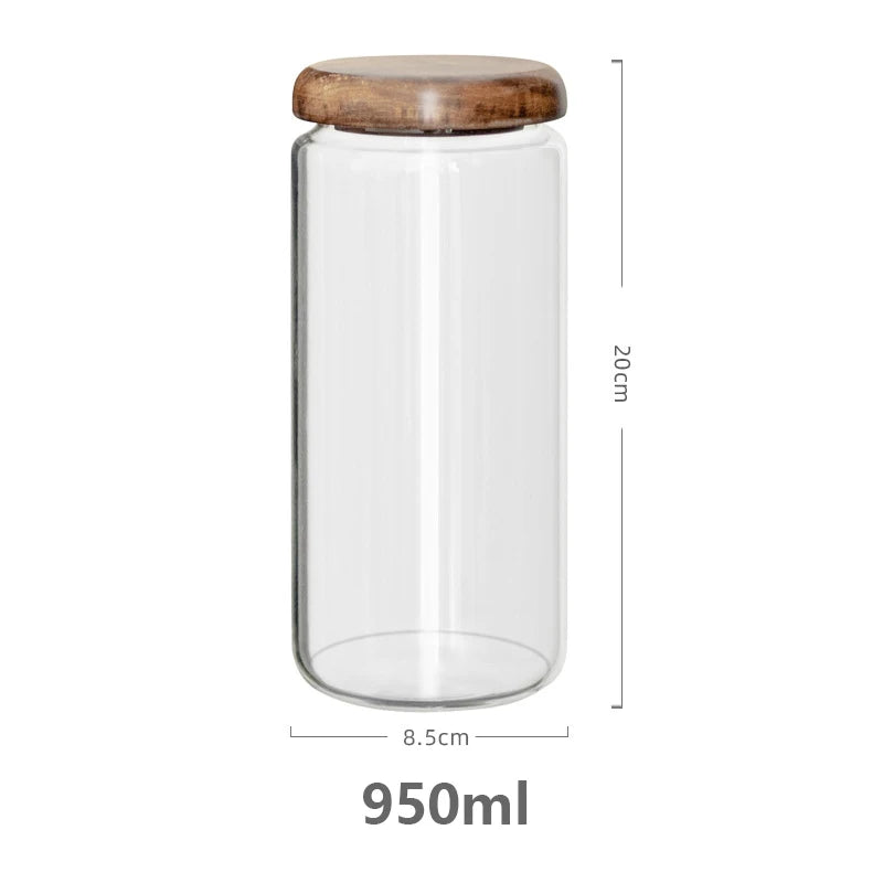 Transparent Glass Storage Jar with Acacia Wood Lid