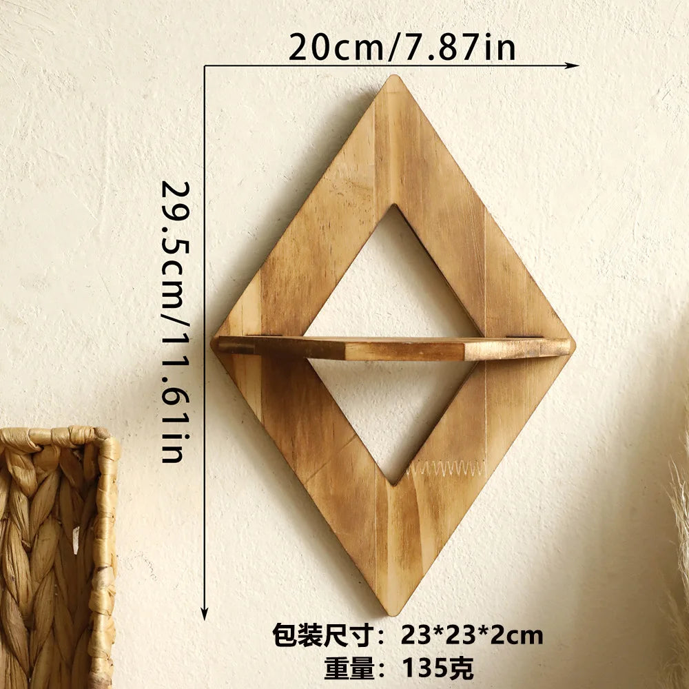 Modern Diamond Wood Wall Shelf