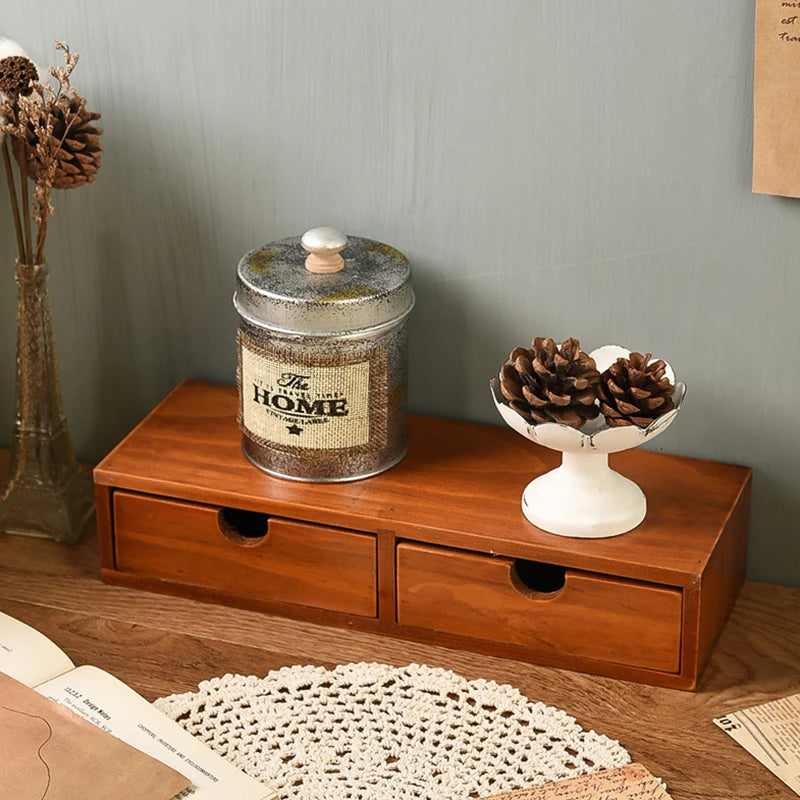 Retro Wooden Drawer Desk Organizer