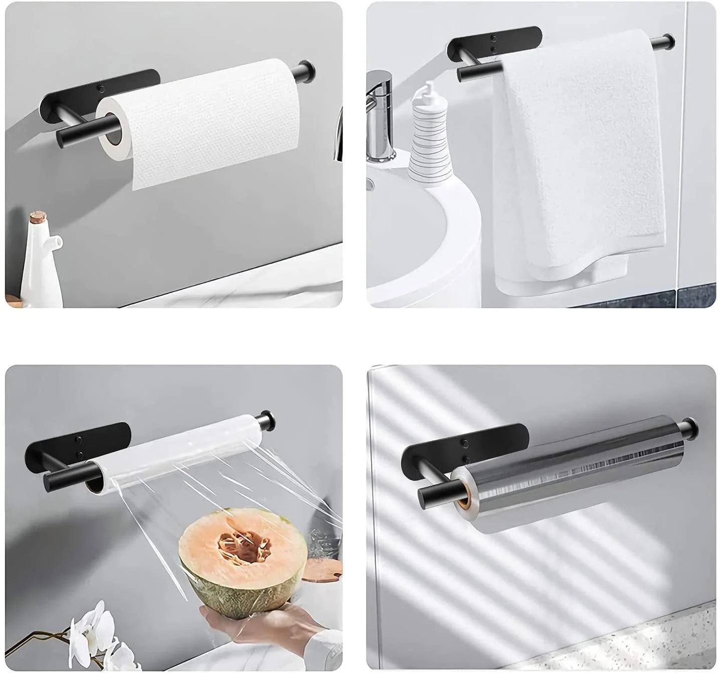 Stainless Steel Self-Adhesive Towel & Toilet Roll Holder – No Drills