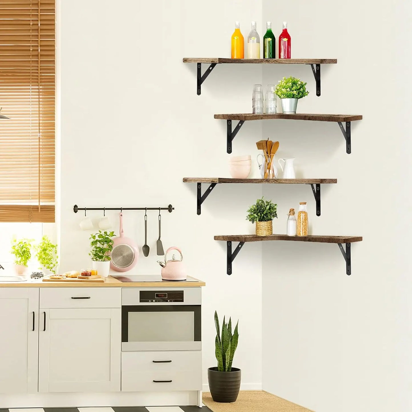 Rustic Wood Corner Floating Shelves