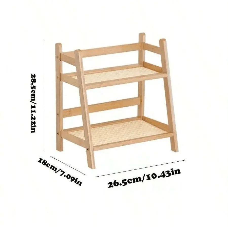 Countertop Organizer 2 Layer Coffee Cup Holder Multipurpose Bamboo Storage Shelf for Hotel Apartment Dressing Table Kitchen Home