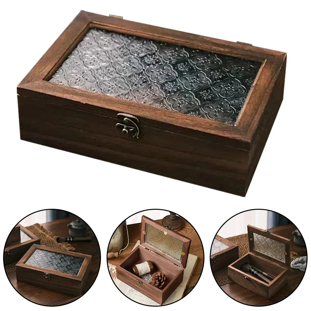 Retro Solid Wood Storage Box with Lid