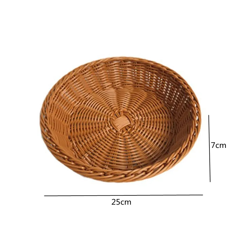 Oval Curved Rattan Wicker Woven Serving Baskets for Bread Fruit Vegetables Restaurant Serving Tabletop Display Rattan Basket