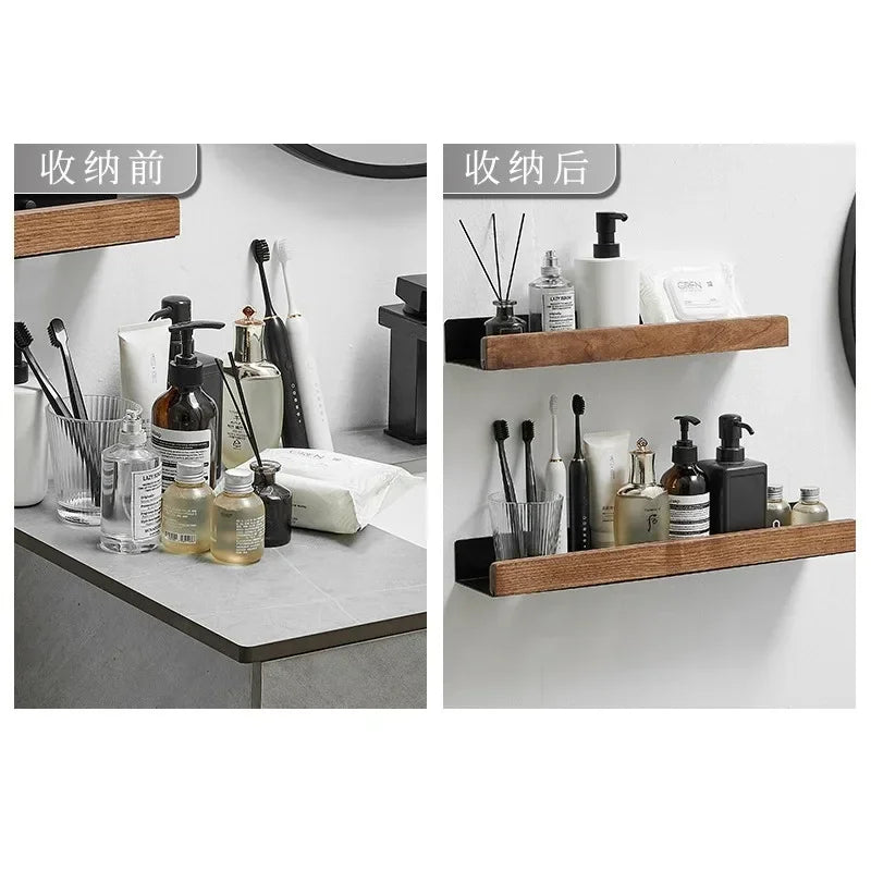 Wall-Mounted Wood Bathroom Shelf