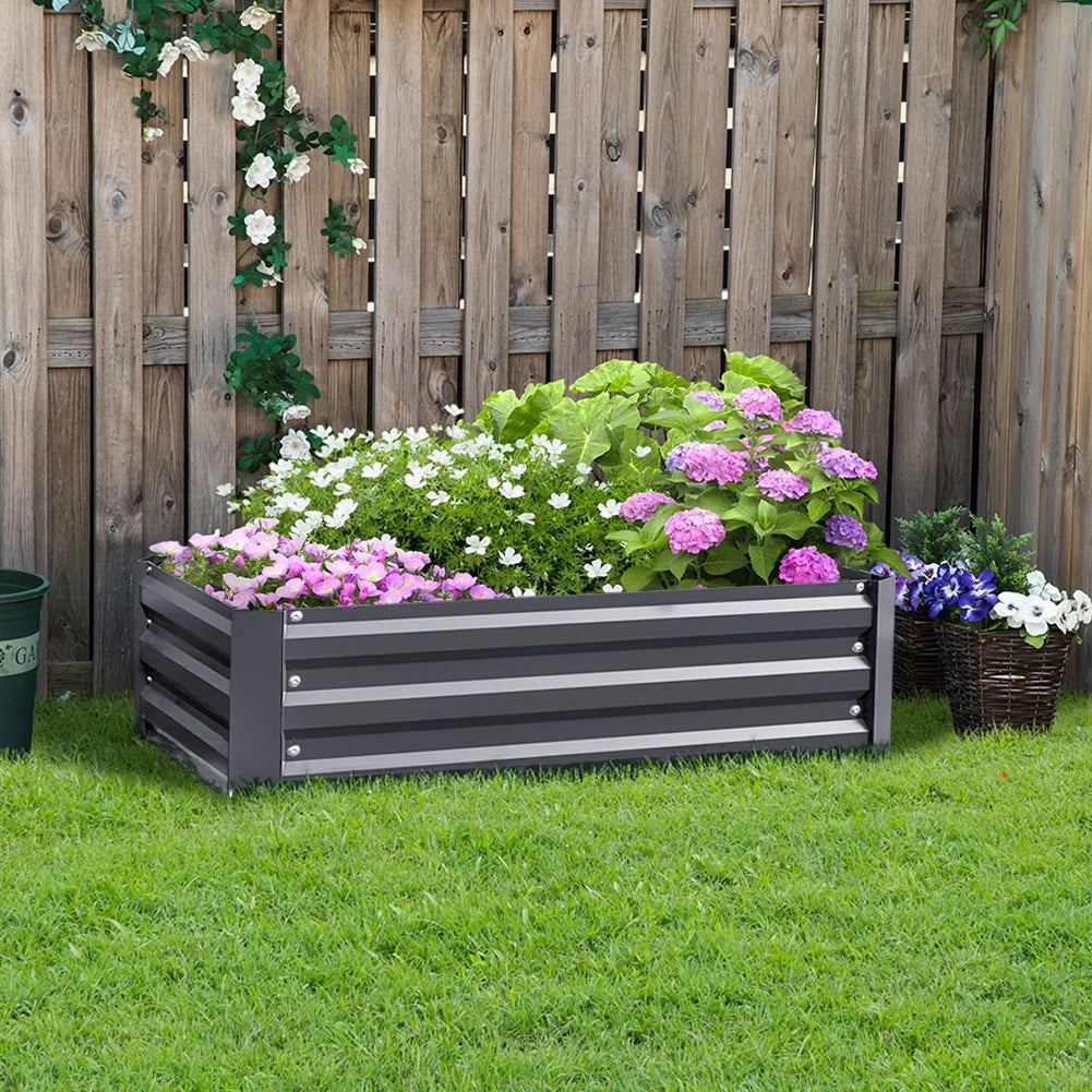 【Breeins】Metal Raised Garden Bed, Rectangle Raised Planter for Flowers Plants, Vegetables Herb