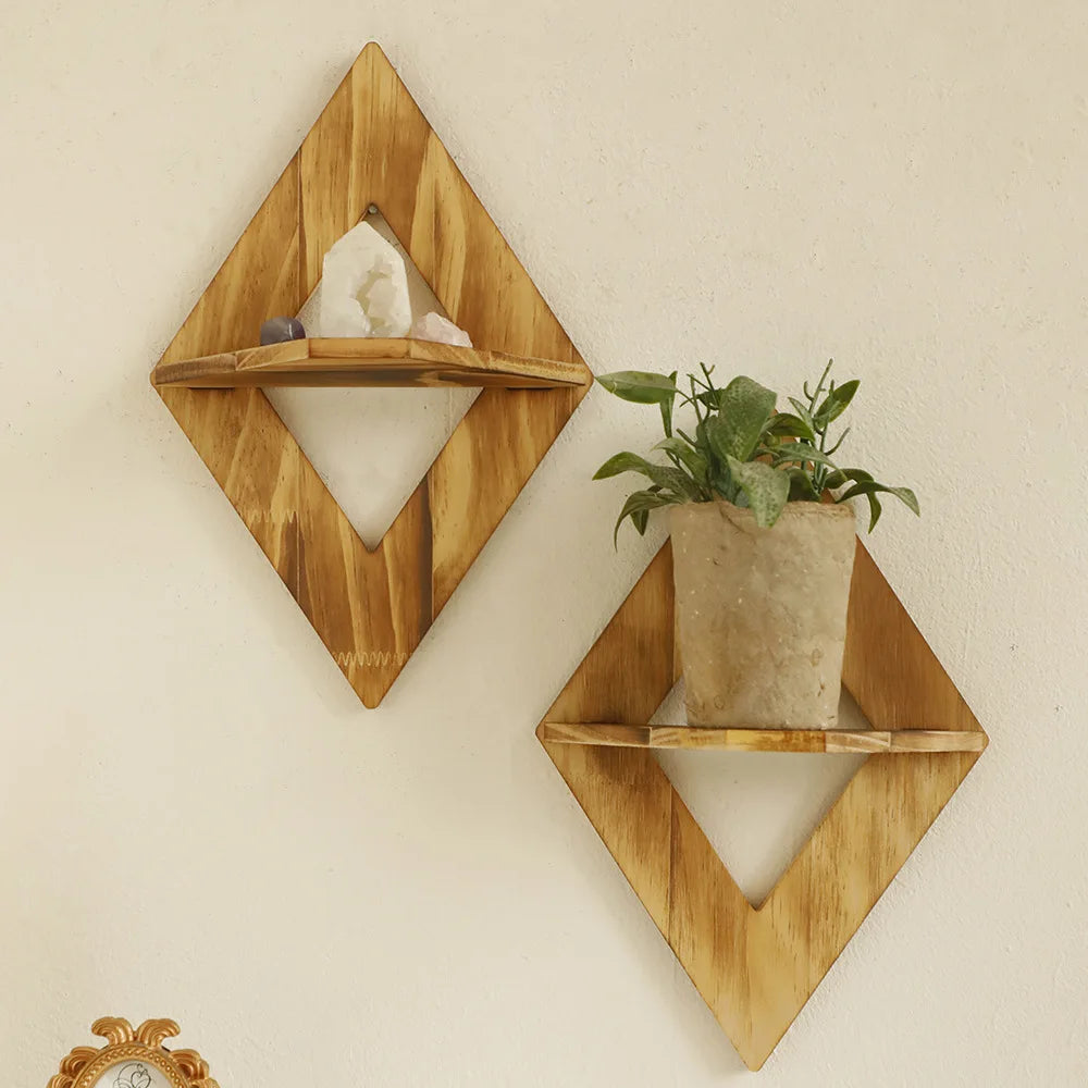 Modern Diamond Wood Wall Shelf
