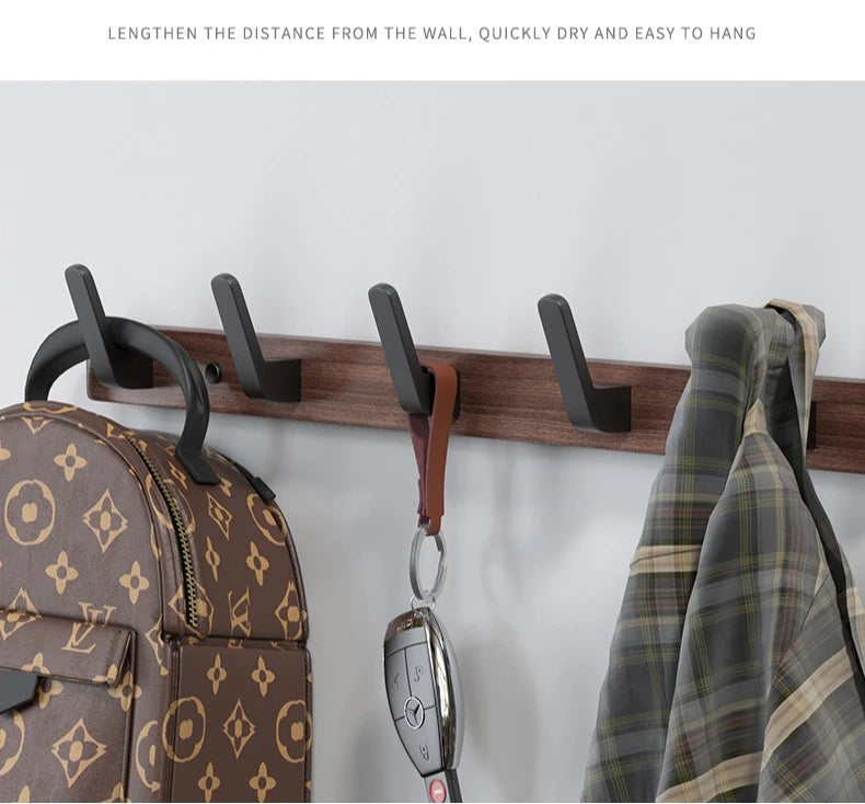 Walnut Hook for Bathroom Towel, Coat Hook, Living Room, Door Back, Clothes, Simple Black Storage, Save Space, No Punching