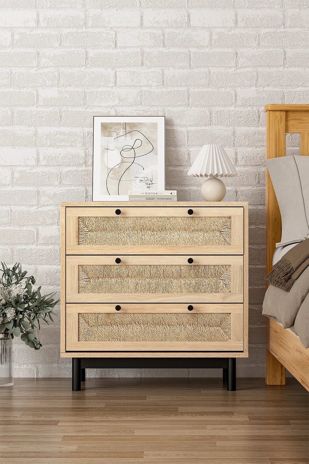 【Lifeideas】2/3-Drawer Woven Accent Cabinet Livingroom Bedroom Decoration Storage Shelf Modern Classic