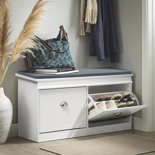 White Wooden Shoe Bench