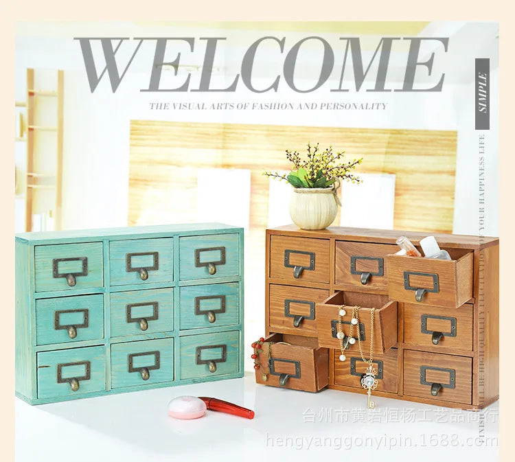 Vintage Wooden Desktop Drawer Organizer