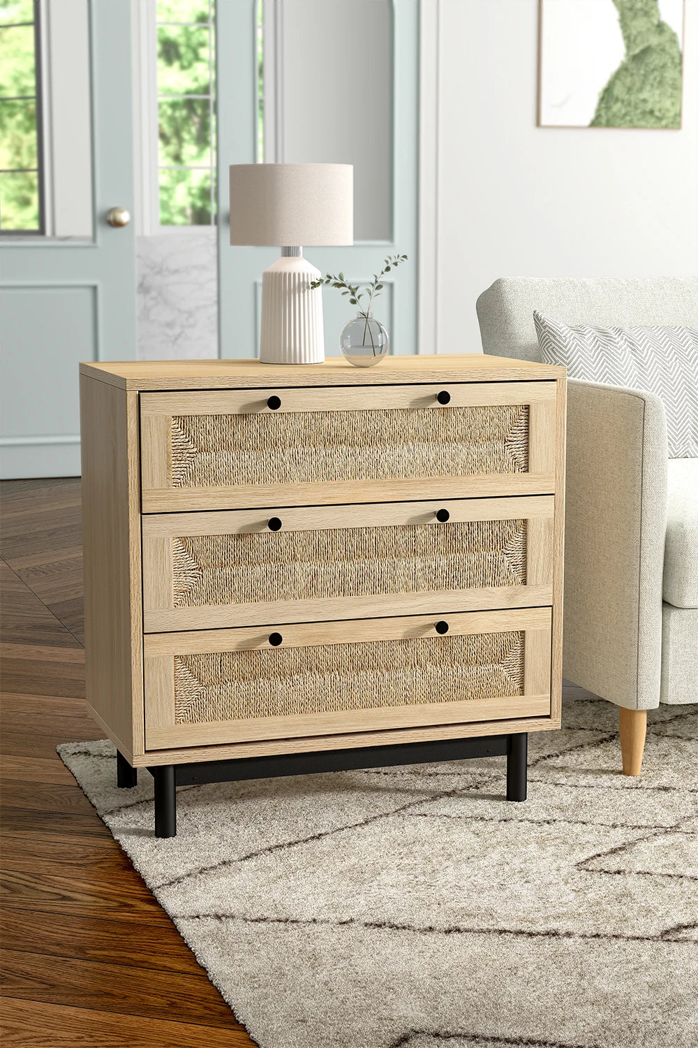 【Lifeideas】2/3-Drawer Woven Accent Cabinet Livingroom Bedroom Decoration Storage Shelf Modern Classic