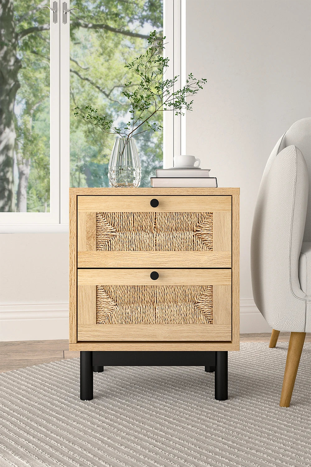 【Lifeideas】2/3-Drawer Woven Accent Cabinet Livingroom Bedroom Decoration Storage Shelf Modern Classic