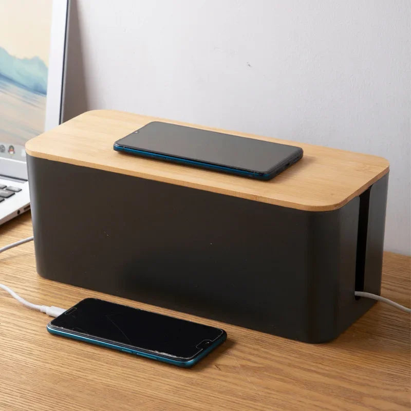 Bamboo-Lid Cable Management Box
