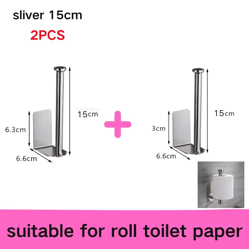 Stainless Steel Self-Adhesive Towel & Toilet Roll Holder – No Drills